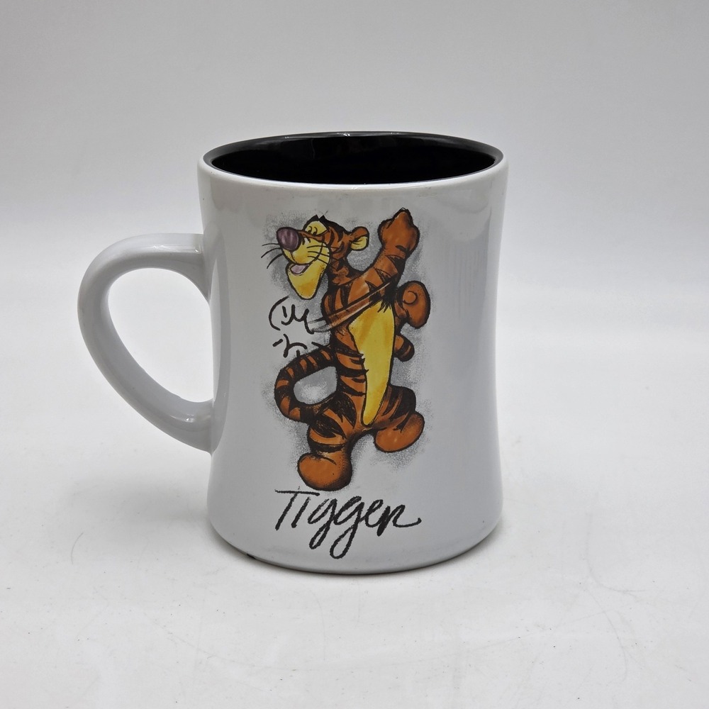 The Disney Store TIGGER Coffee Mug White w/ Black Lining 16oz 4.5" tall